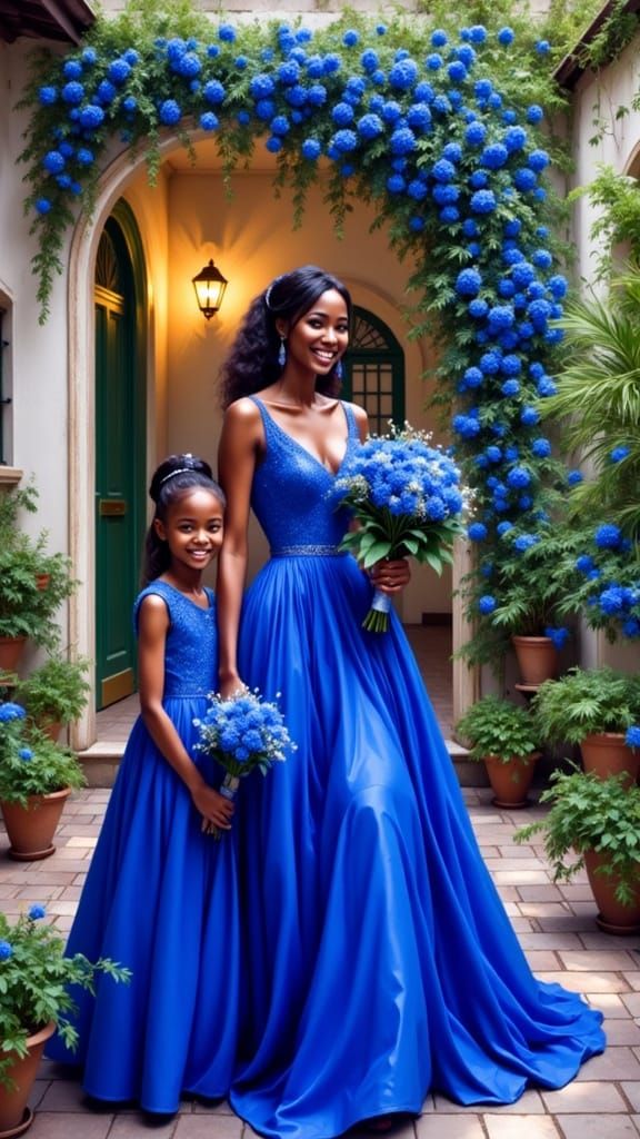 Beautiful African Bride in Blue Wedding Dress