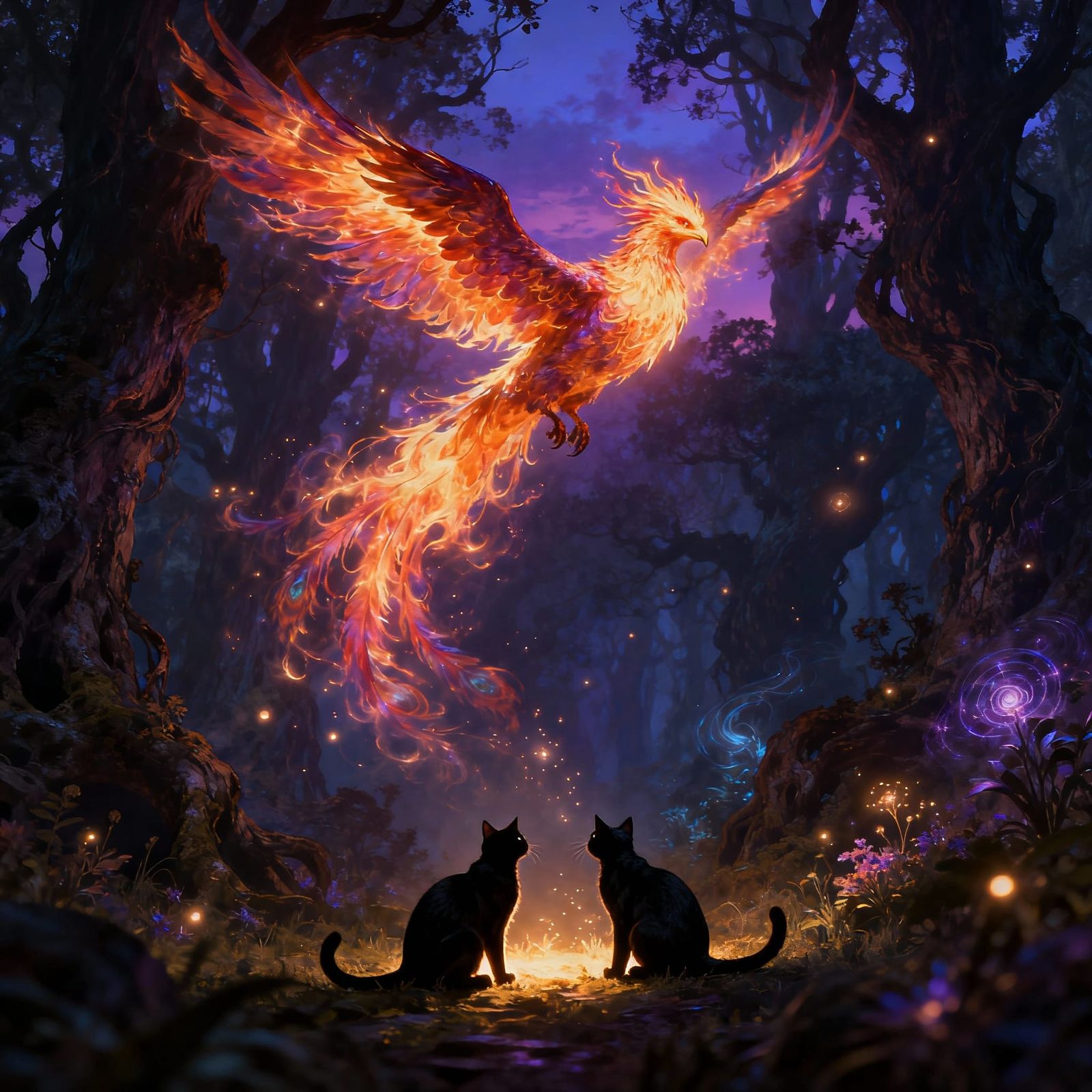 Majestic Phoenix Soars Over Mystical Forest in Dark Fantasy ...