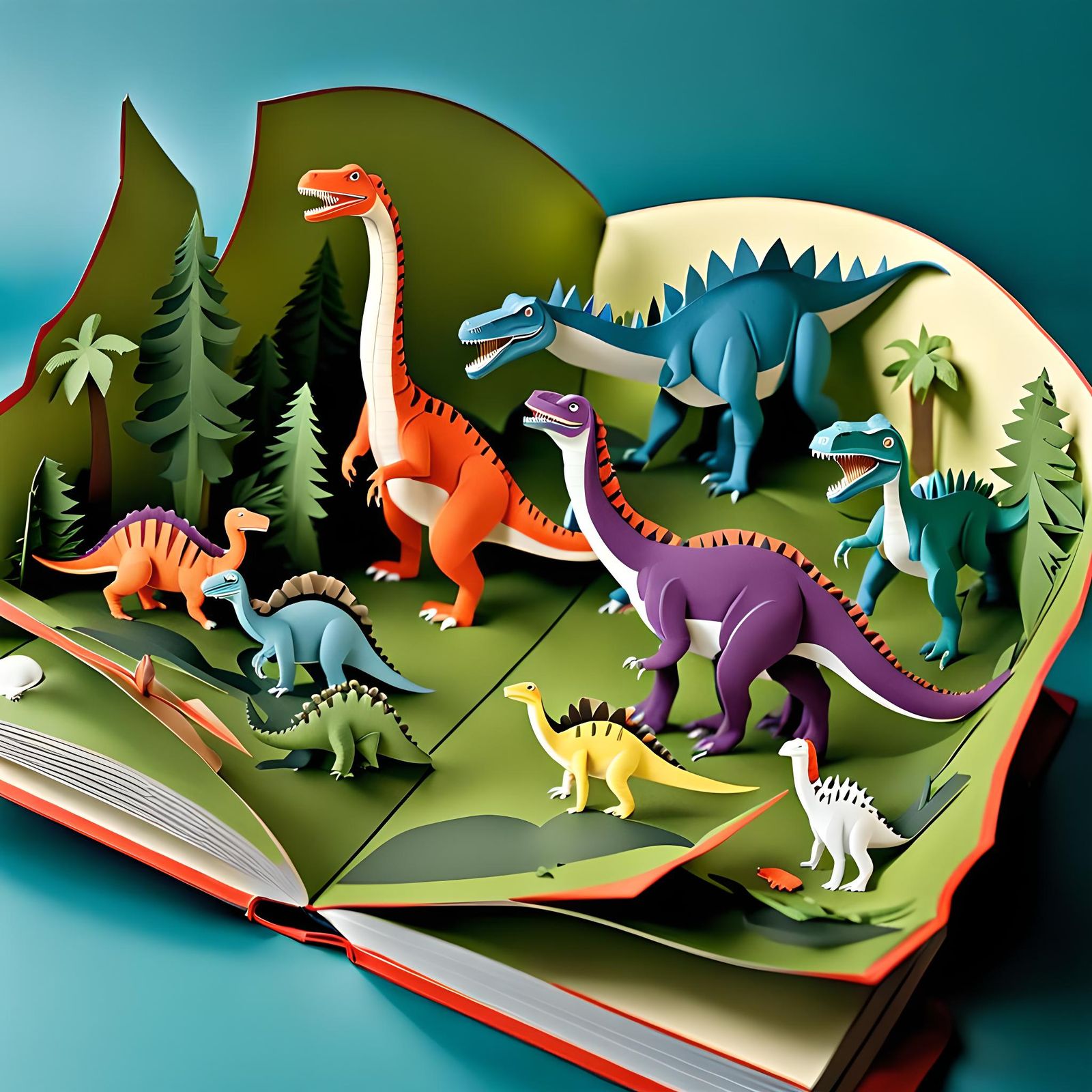 Realistic Dinosaur Pop-Up Book Illustration
