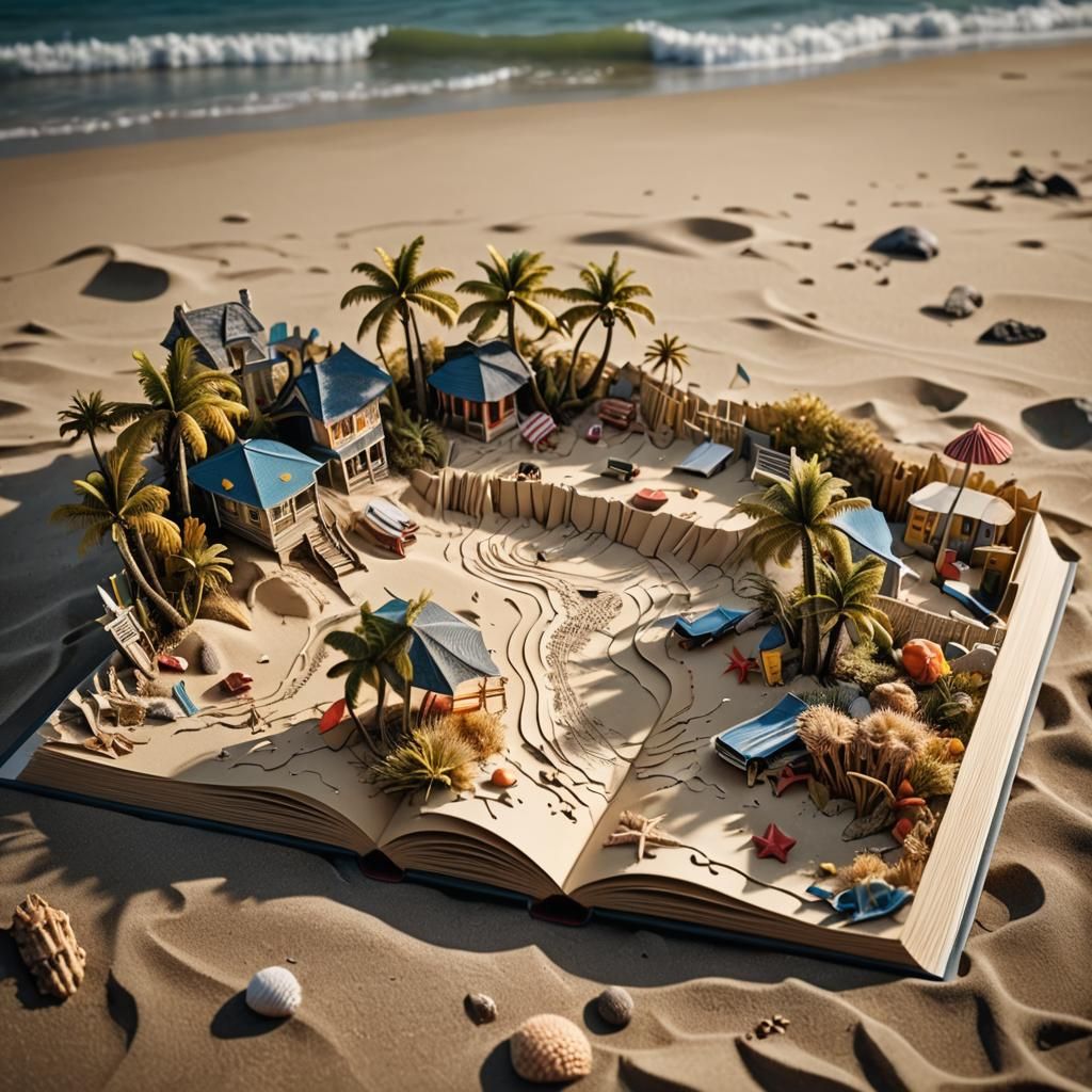 Hyperrealistic Beach Pop-Up Book in HDR