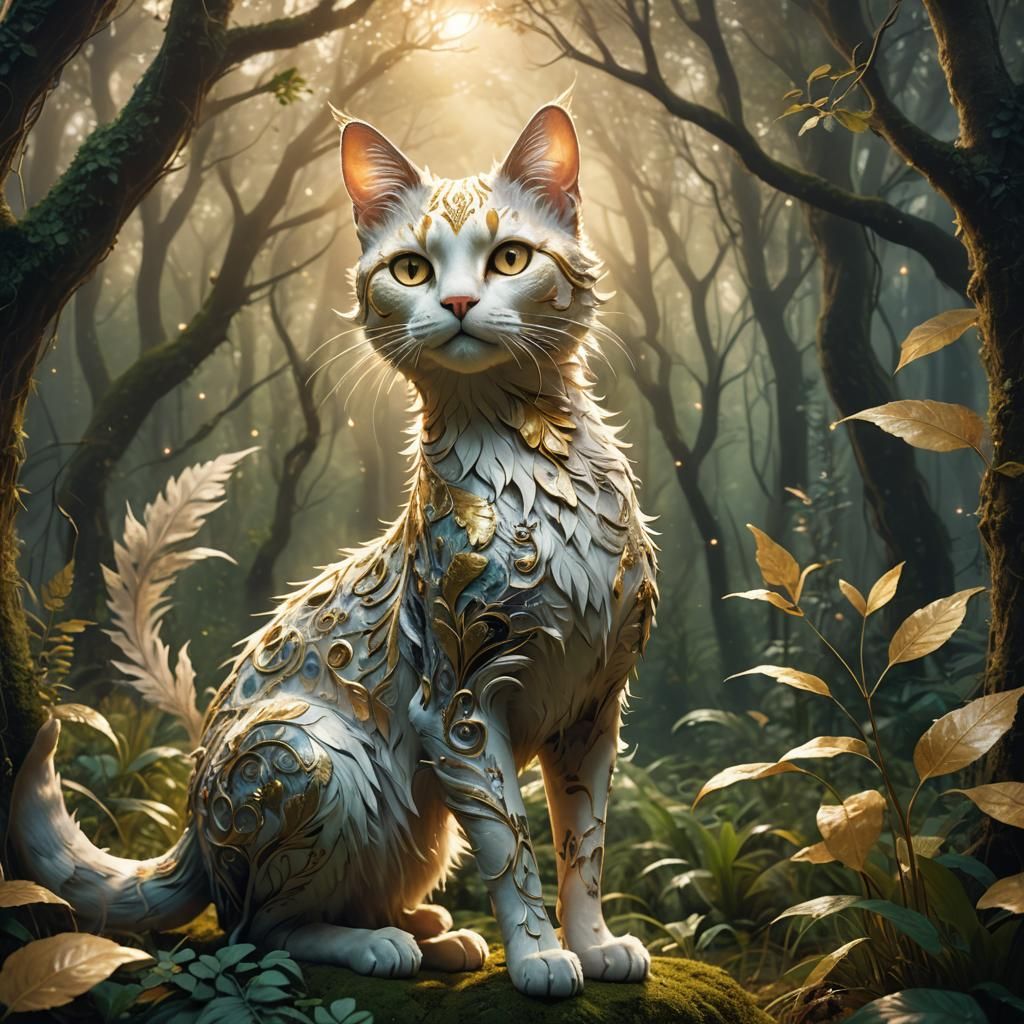 Mystical Feline Creature in Anime-Inspired Digital Art