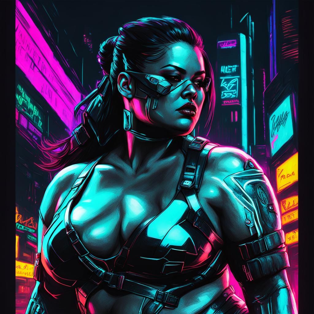 Sensual Latina BBW in Cyberpunk Glitch Art