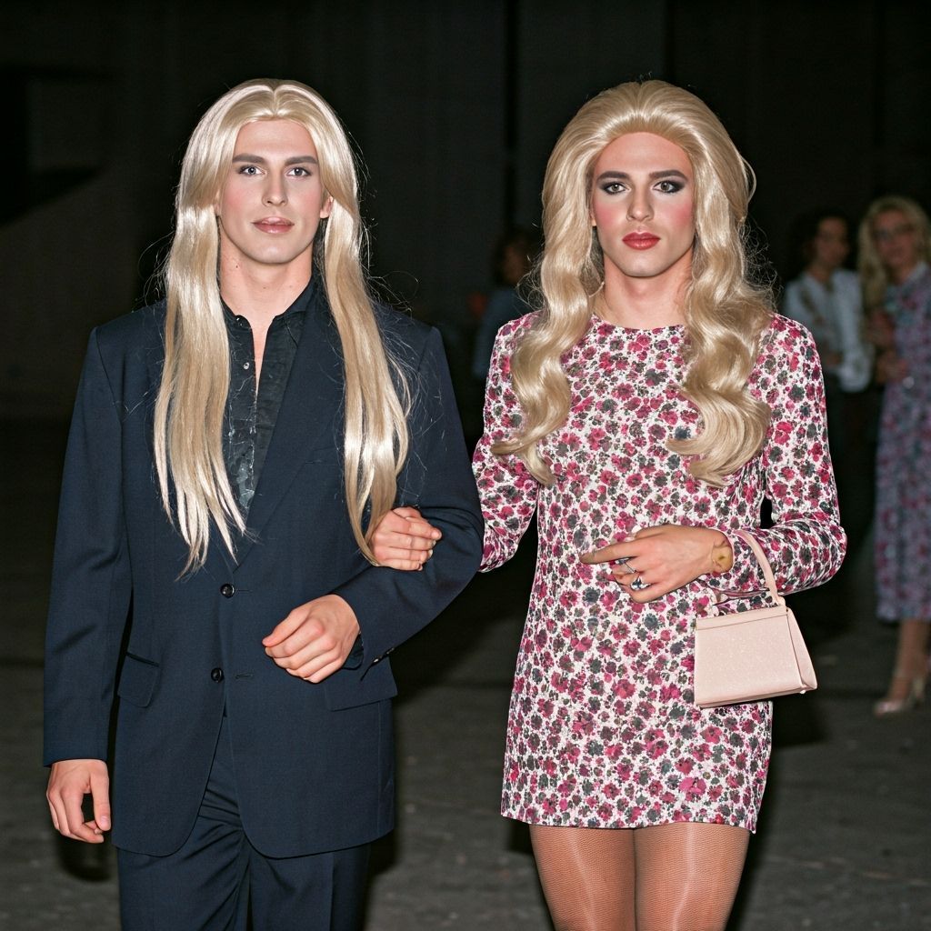 1990s Prom Scene: Crossdressing Teen with Girlfriend