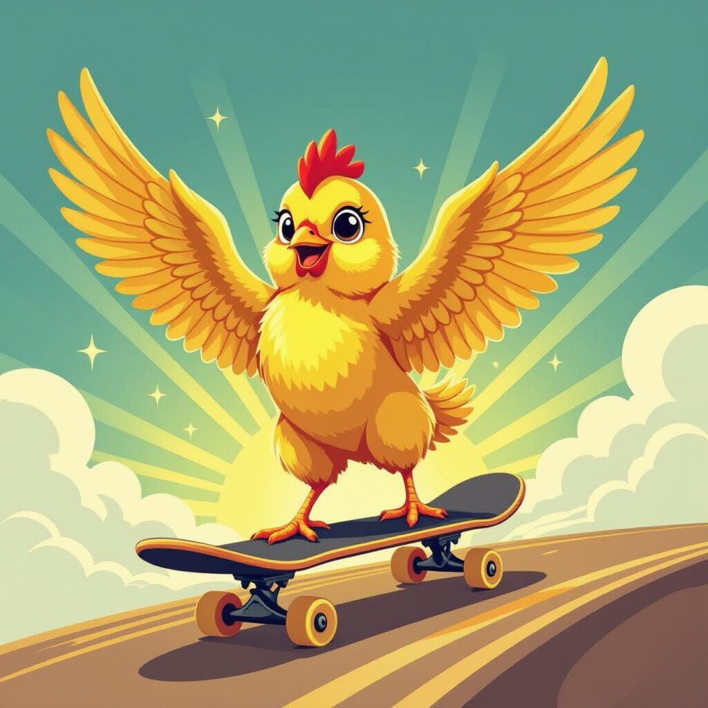 Cheerful Chicken Skateboarder in Vector Style