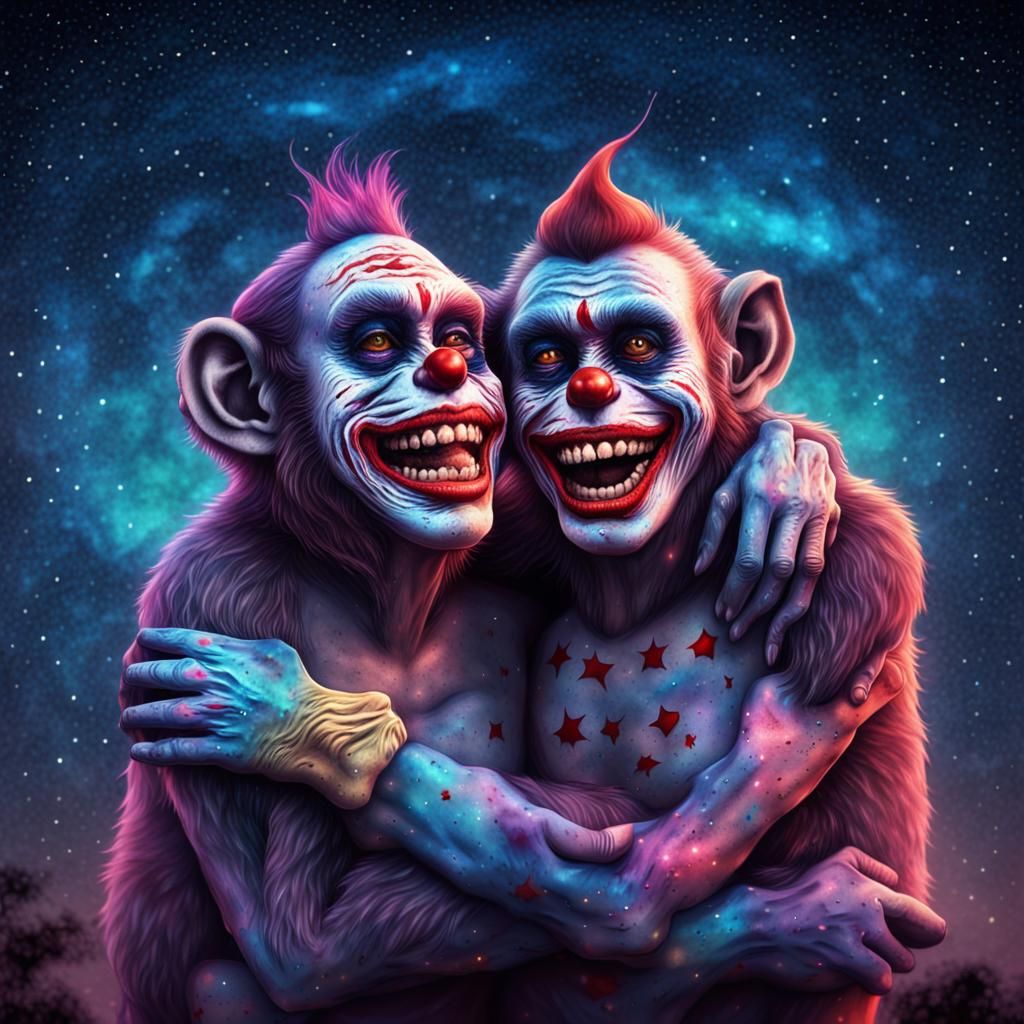Zombie Monster Clown Couple's Astral Embrace
