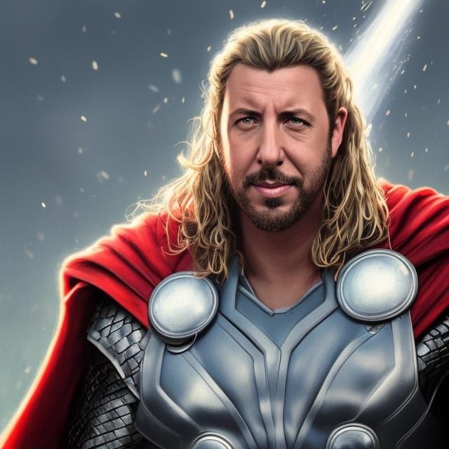 Adam Sandler as Thor: Detailed Digital Portrait