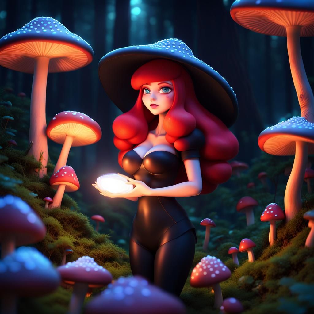 Anime Mushroom Woman in Magic Forest