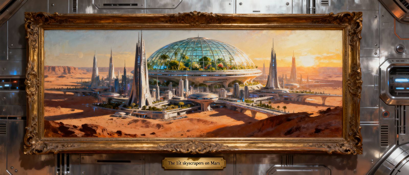 Baroque Oil Painting of Futuristic Mars City on Space Statio...