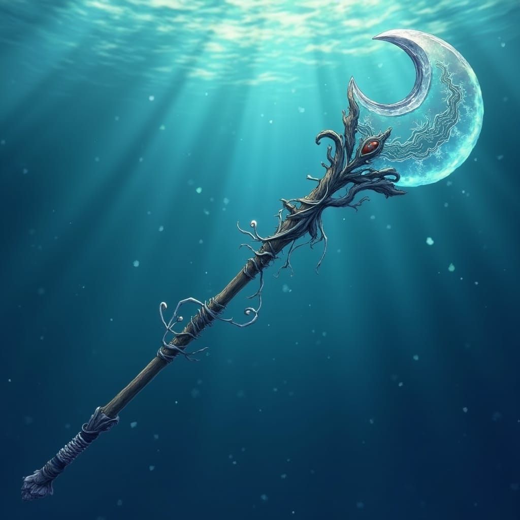 Underwater Glaive with Bioluminescent Blade in Anime Style