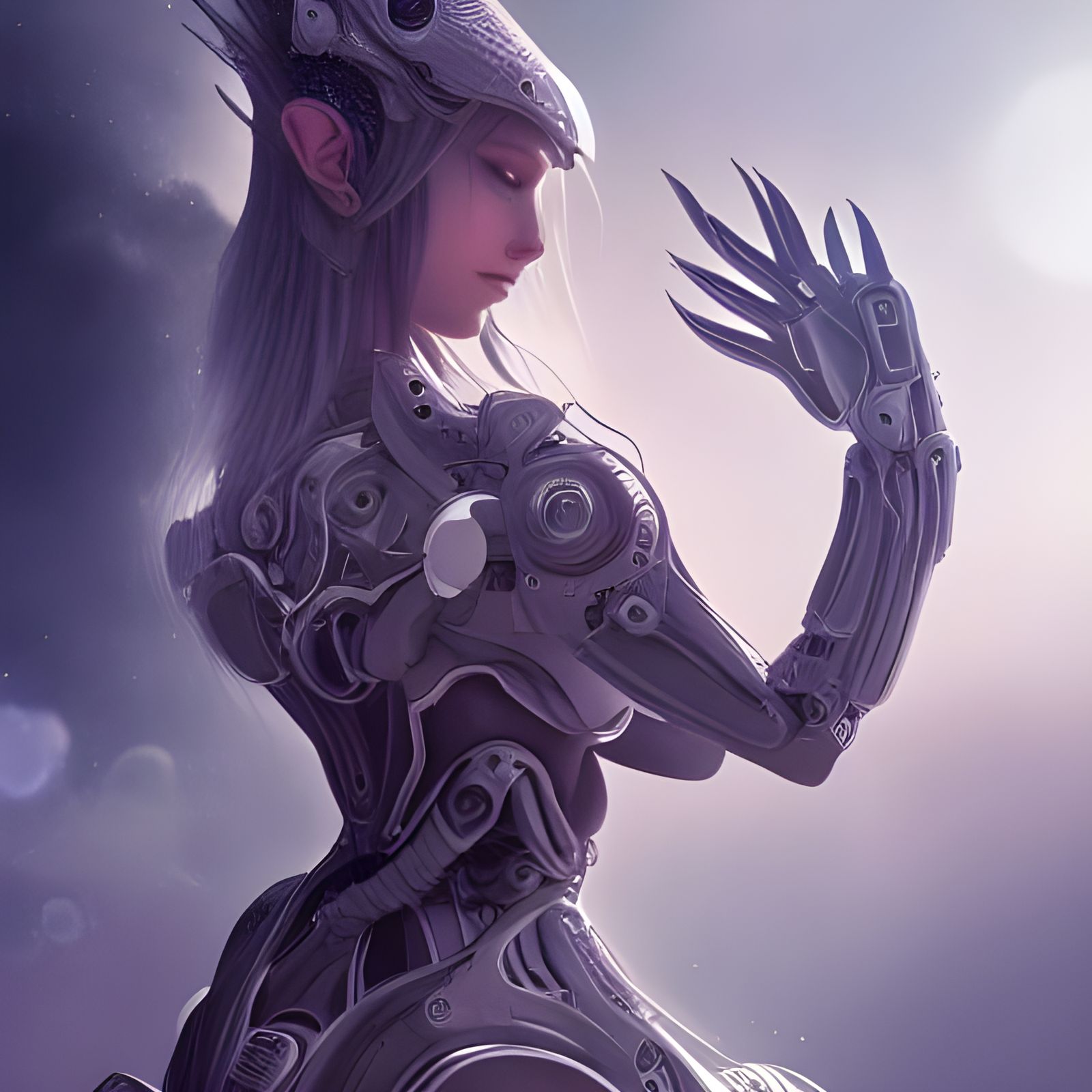 Ethereal Elven Mech Goddess in Space