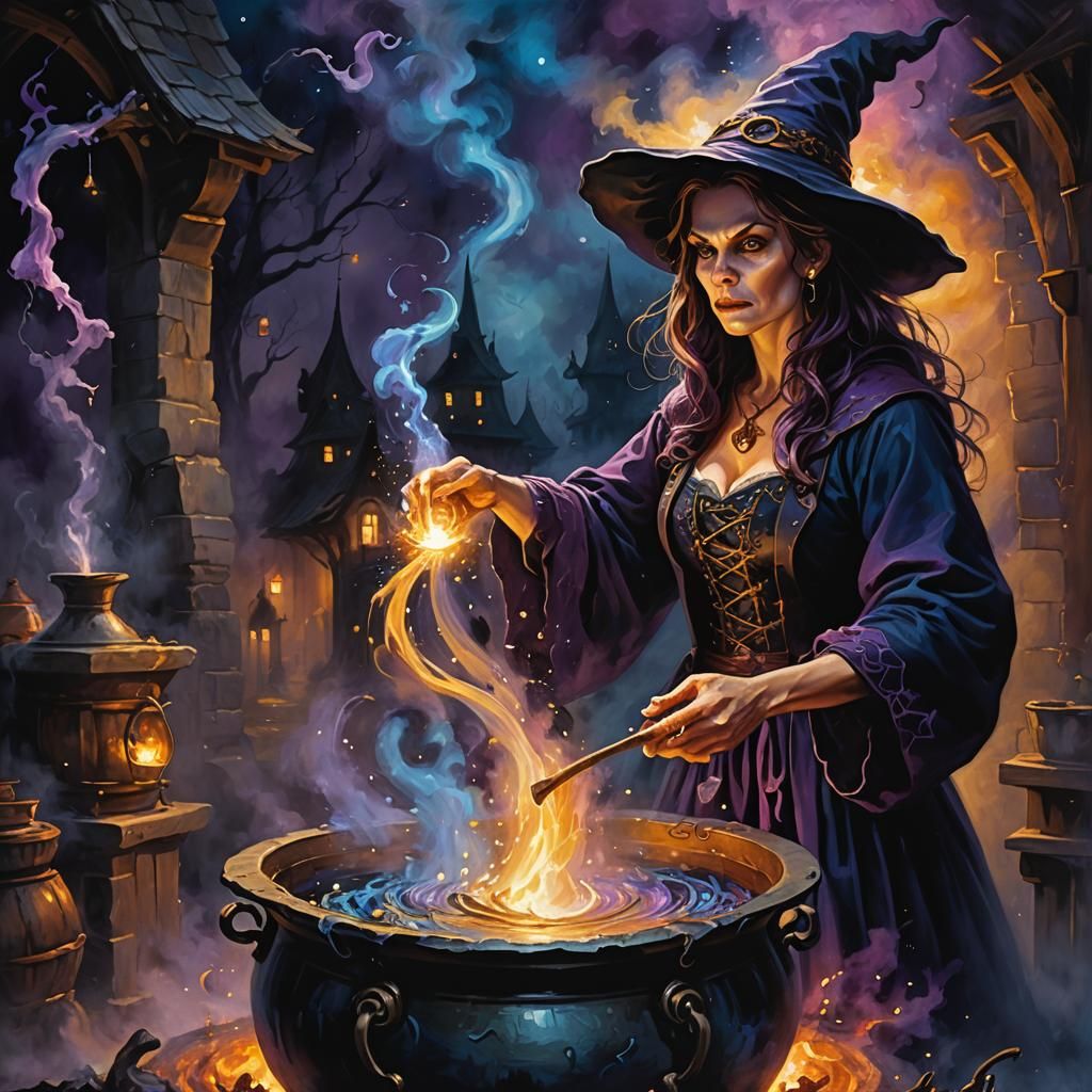 Mystical Witch Casting Spell in Dark Fantasy Art