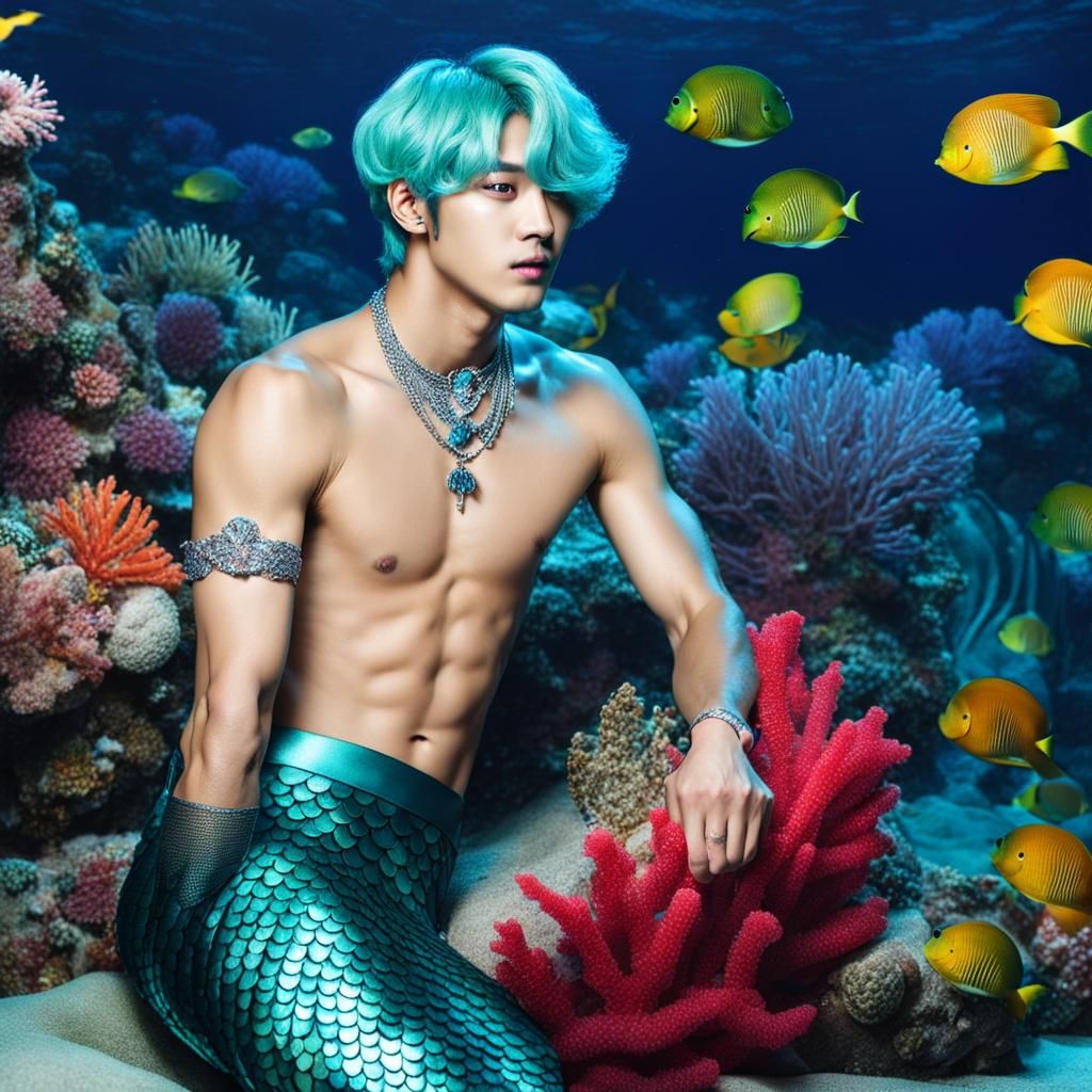 BTS V as a Digital Mermaid Portrait