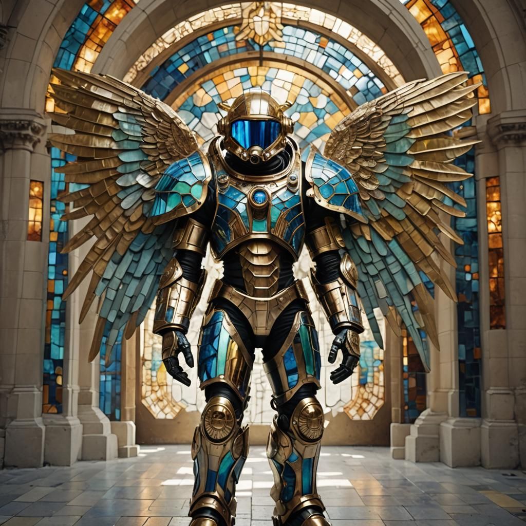 Biomechanical Astronaut with Stained Glass Wings