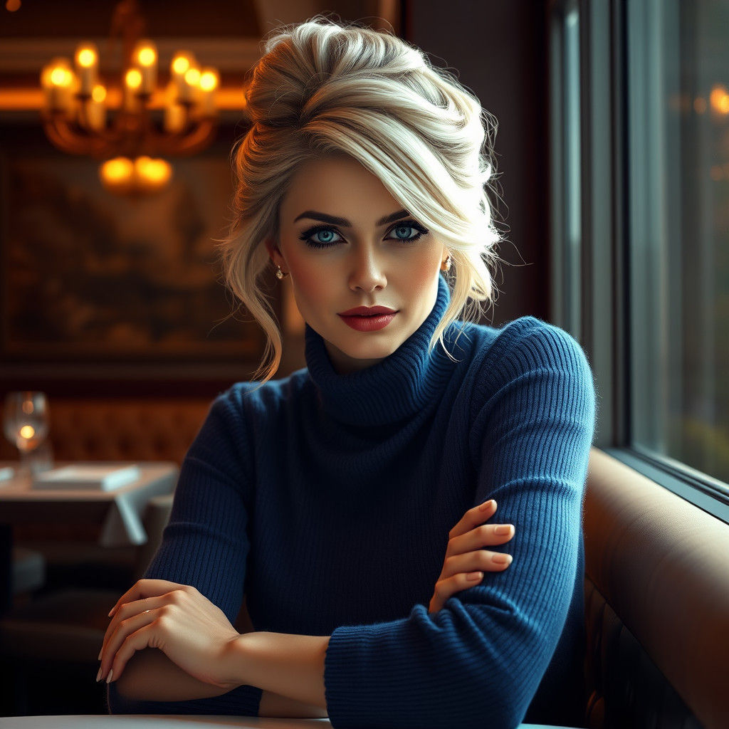 Elegant Blonde Woman in Upscale Restaurant, Concept Art