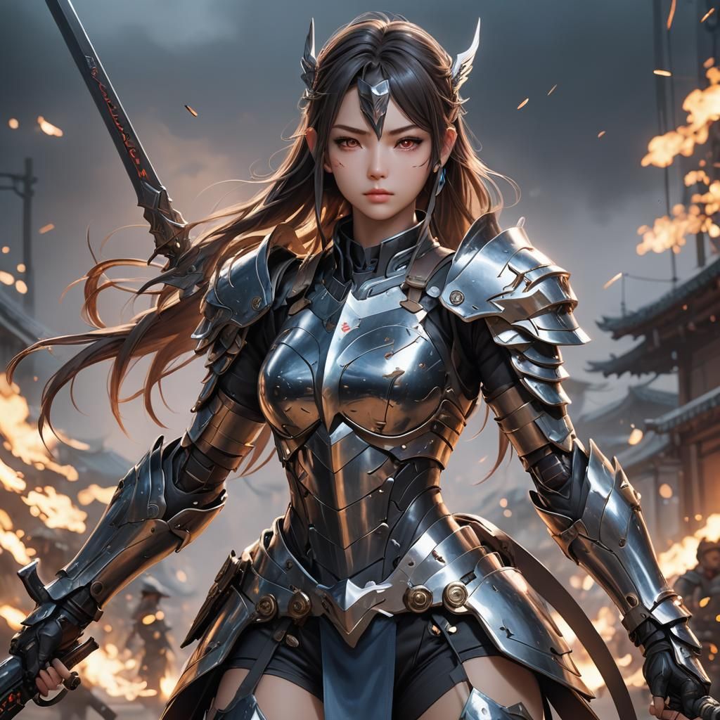 Anime Girl Warrior 3D Art Display Picture