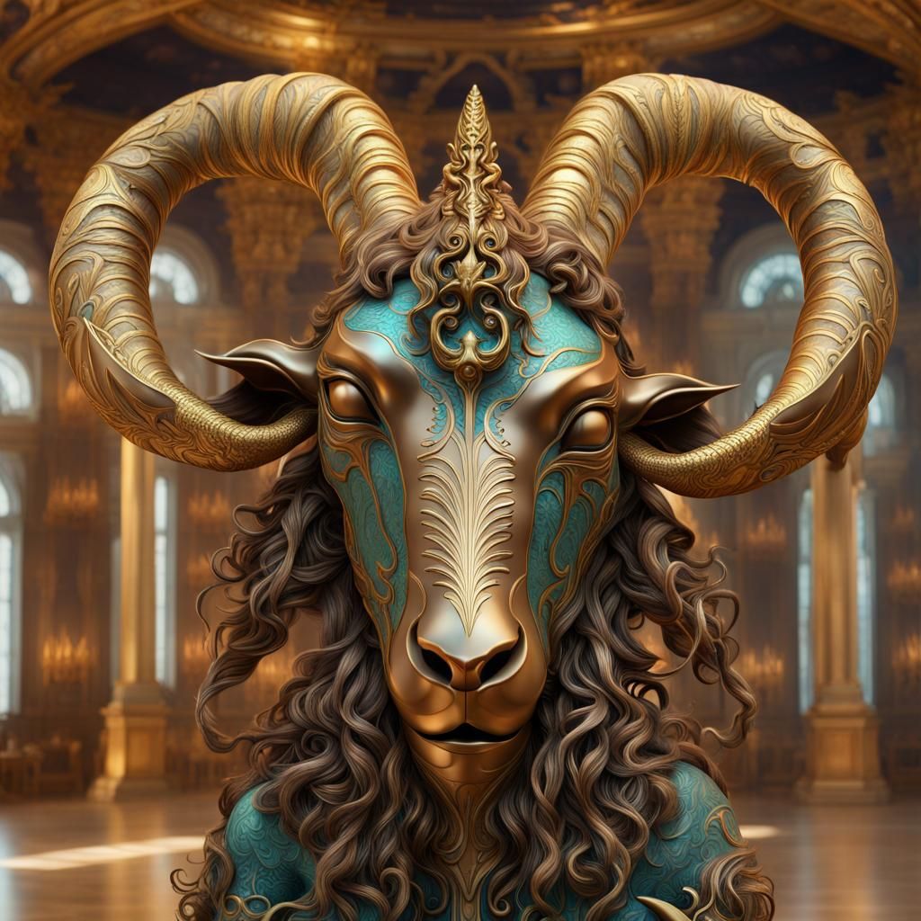 Bronze Capricorn Sea Goat Metal Head Sculpture