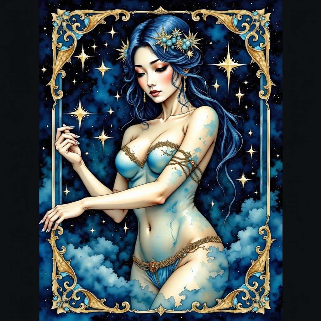 Star Goddess in Art Nouveau Tarot Card