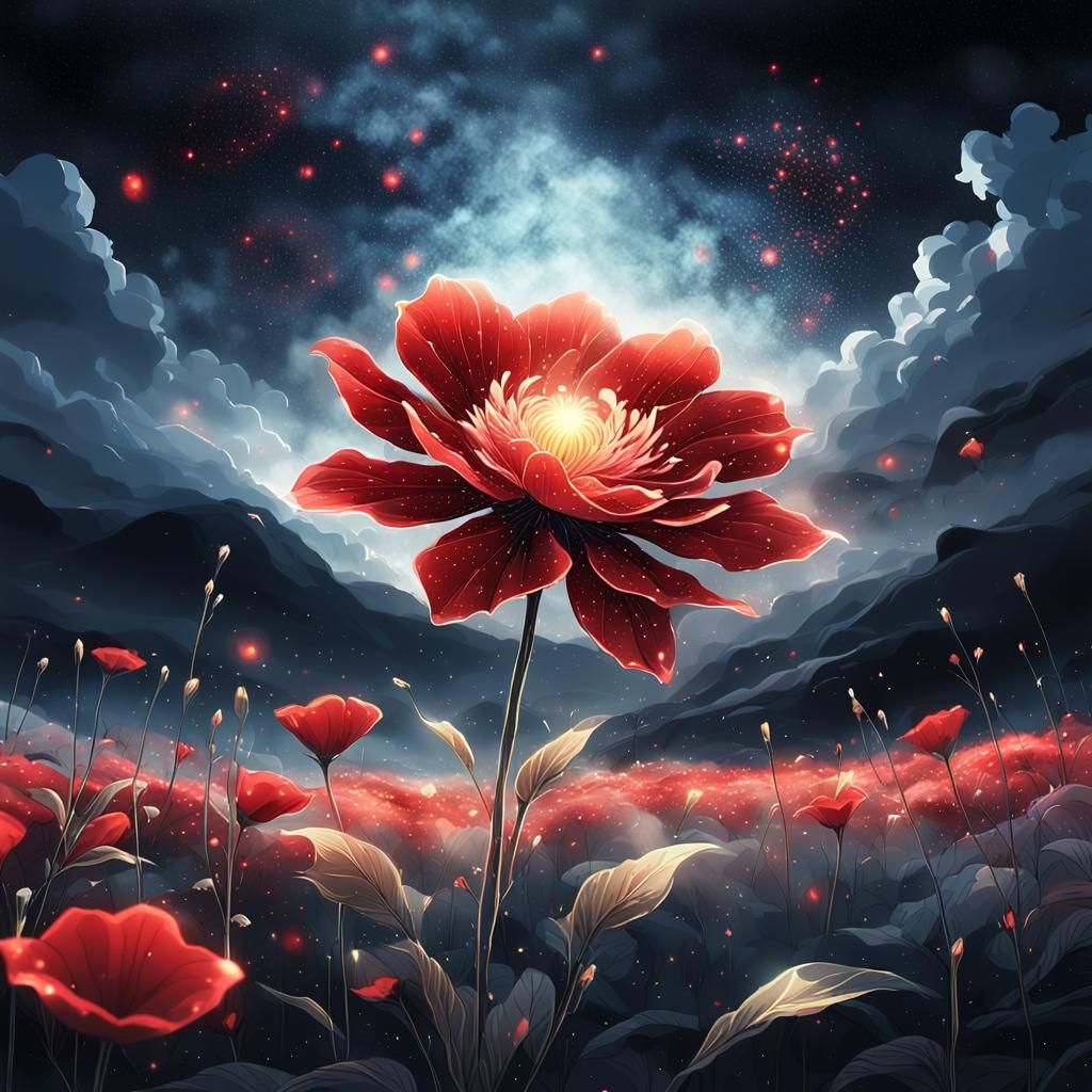Mystical Red Flower in Anime Style Illustration