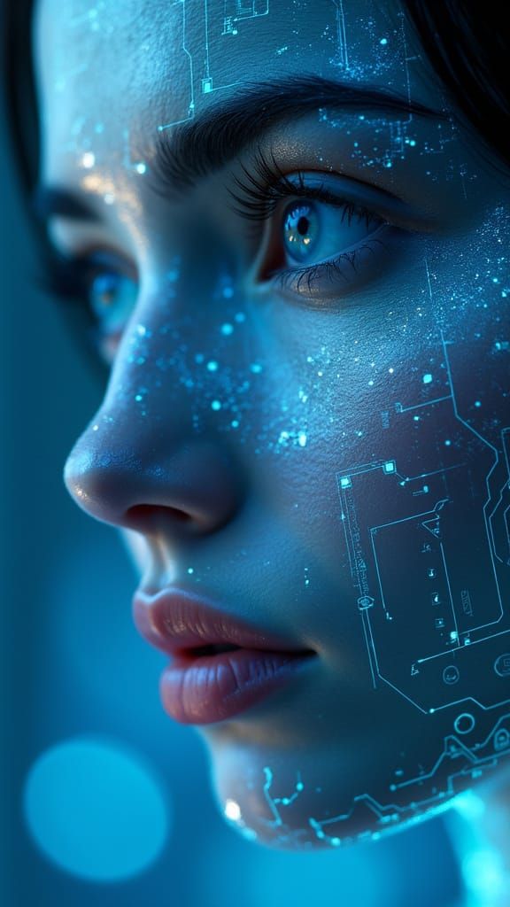 Futuristic Woman's Face with Glowing Circuitry