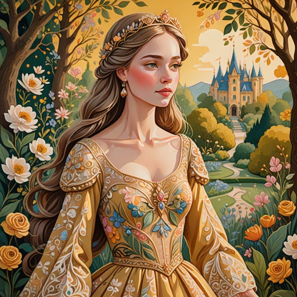 Whimsical Princess in a Floral Garden