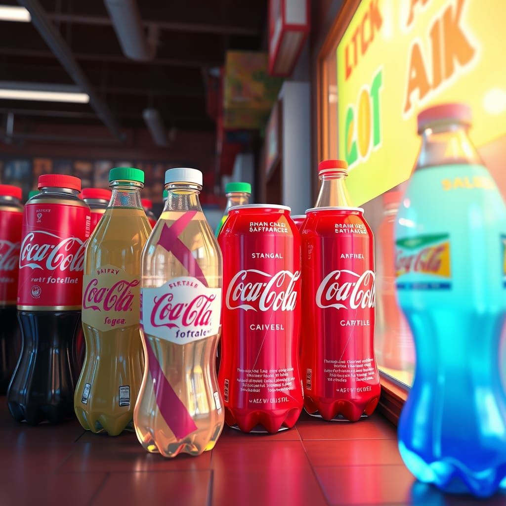 Soda Pop Aisle Display in Anime Art Style