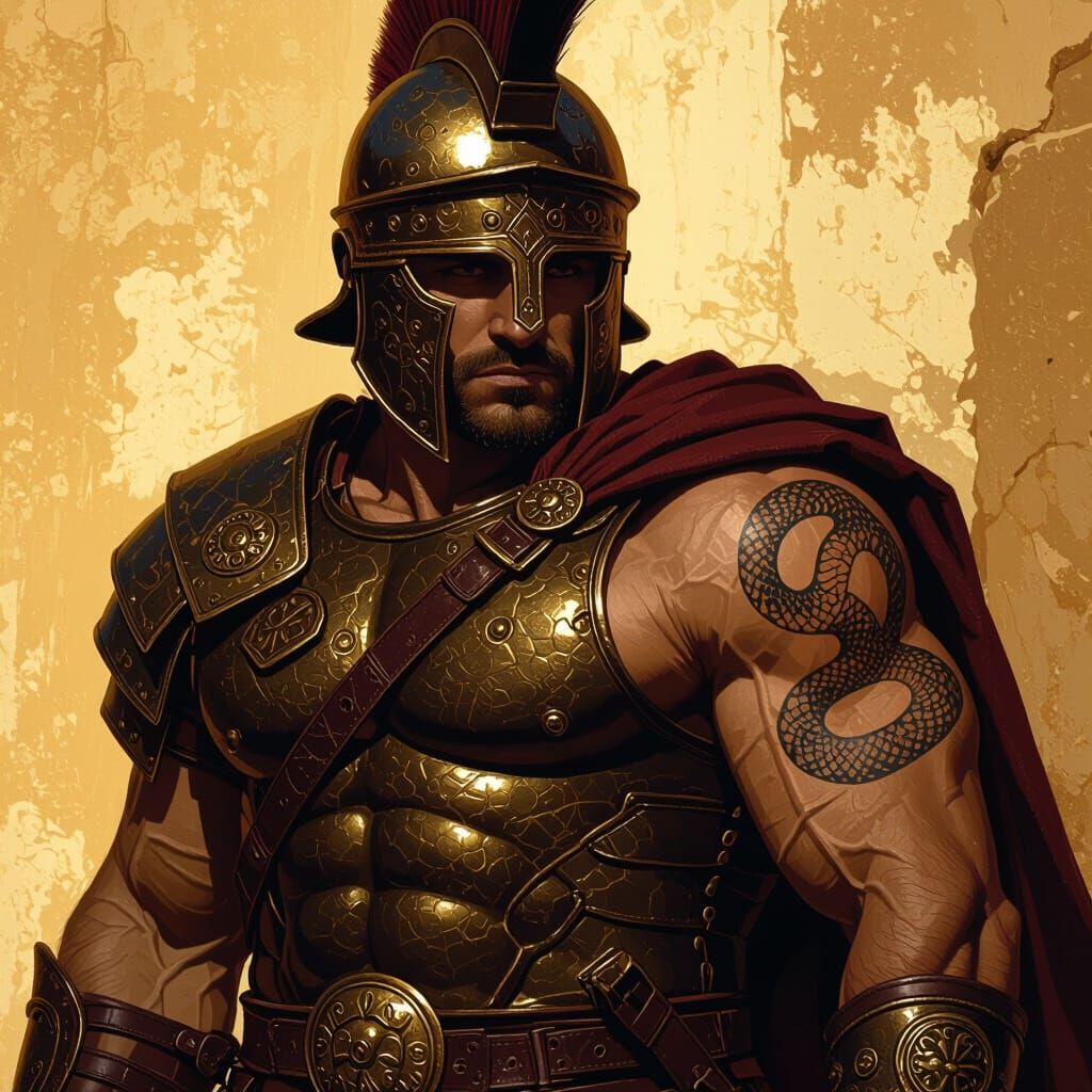 Roman Gladiator with Serpent Tattoo in Digital Art