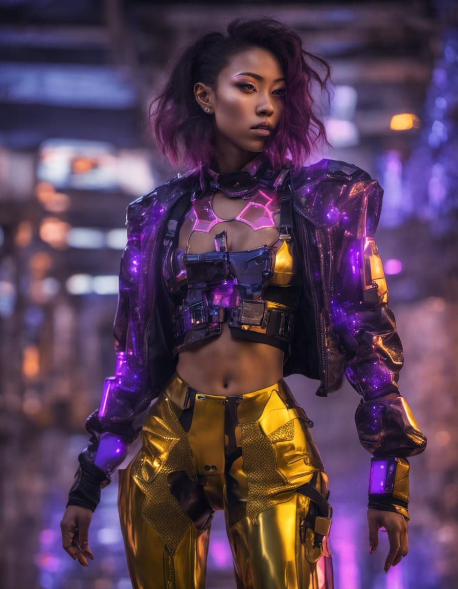 Cyberpunk Woman in Futuristic Neon Cityscape