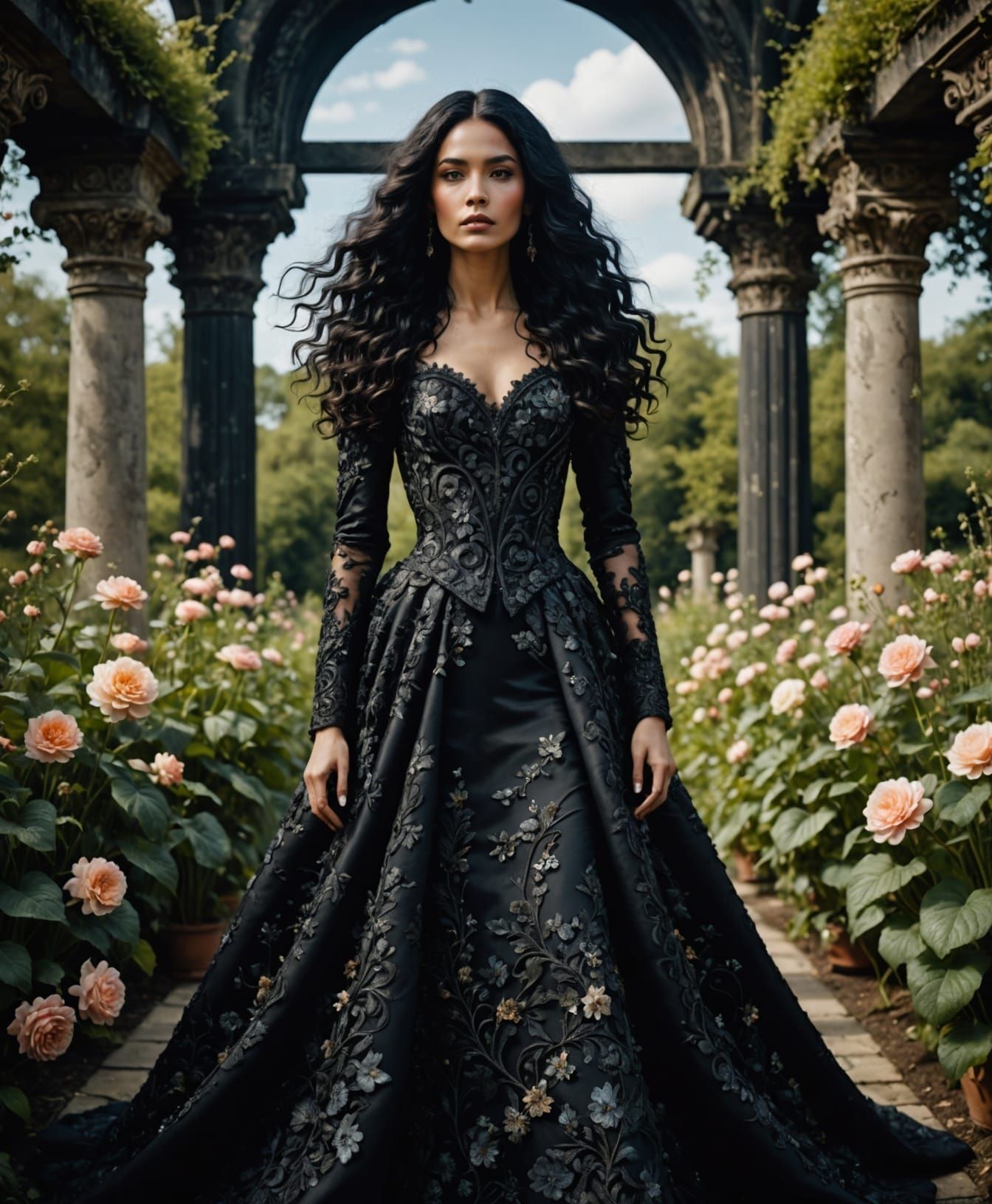 Celestial Apotheosis: Woman in Couture Gown