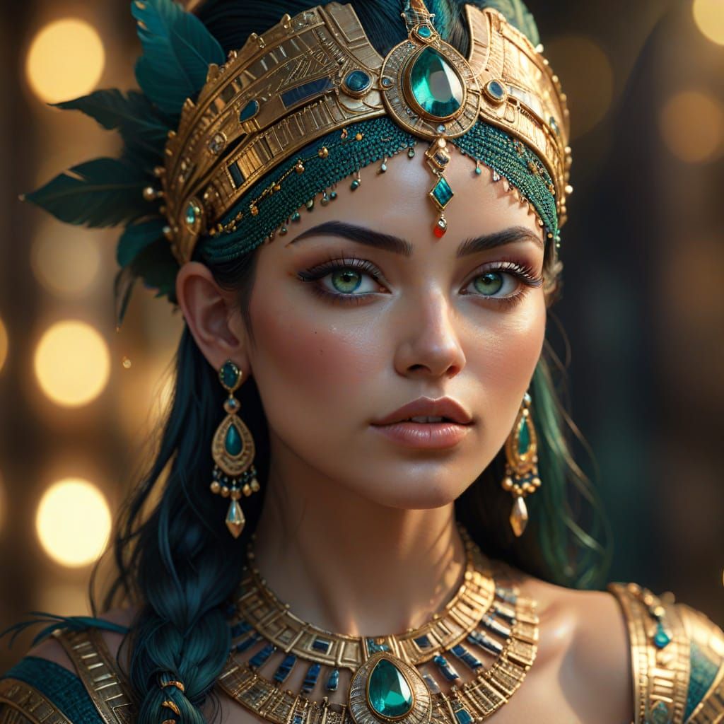 Egyptian Queen with Teal Gemstones, Digital Painting