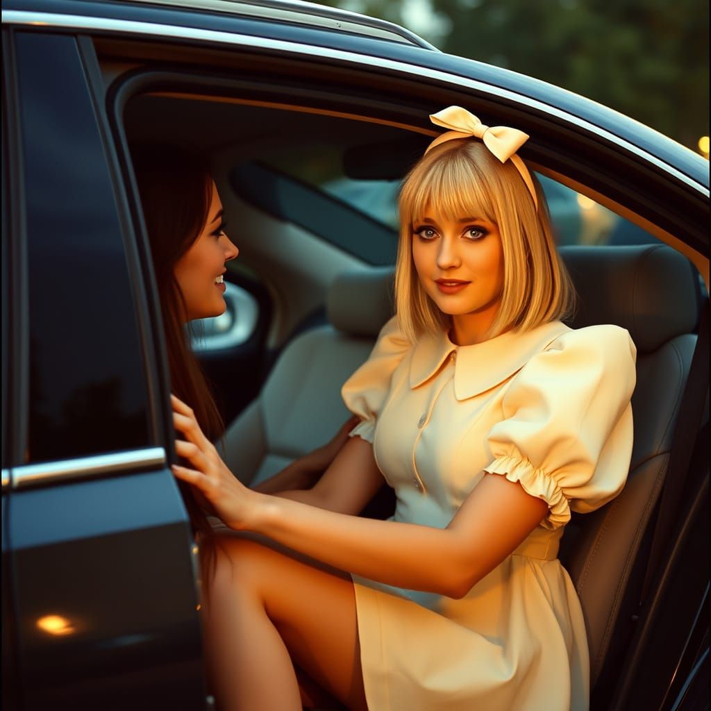 Woman Assists Crossdressing Man in Girlish Dress