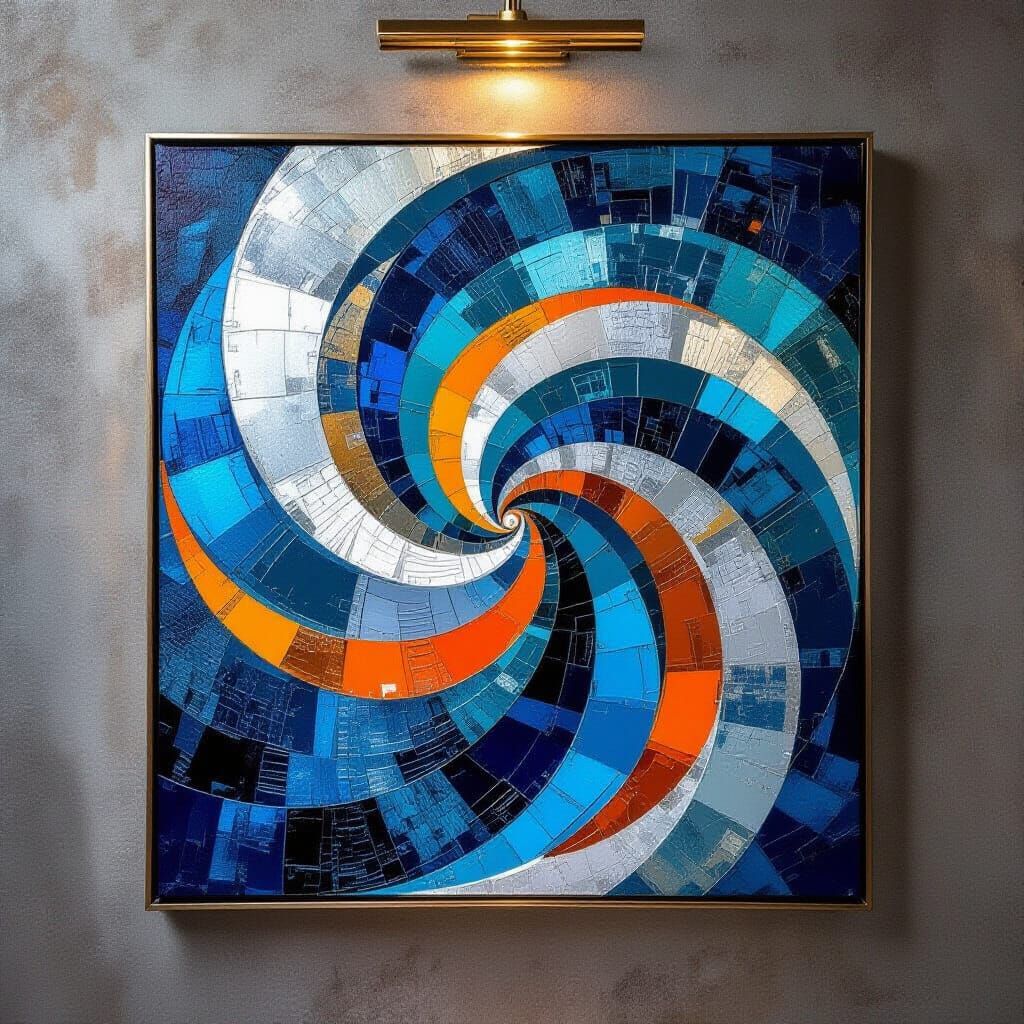 Metallic Abstract Art With Orange Accents In Opulent Room