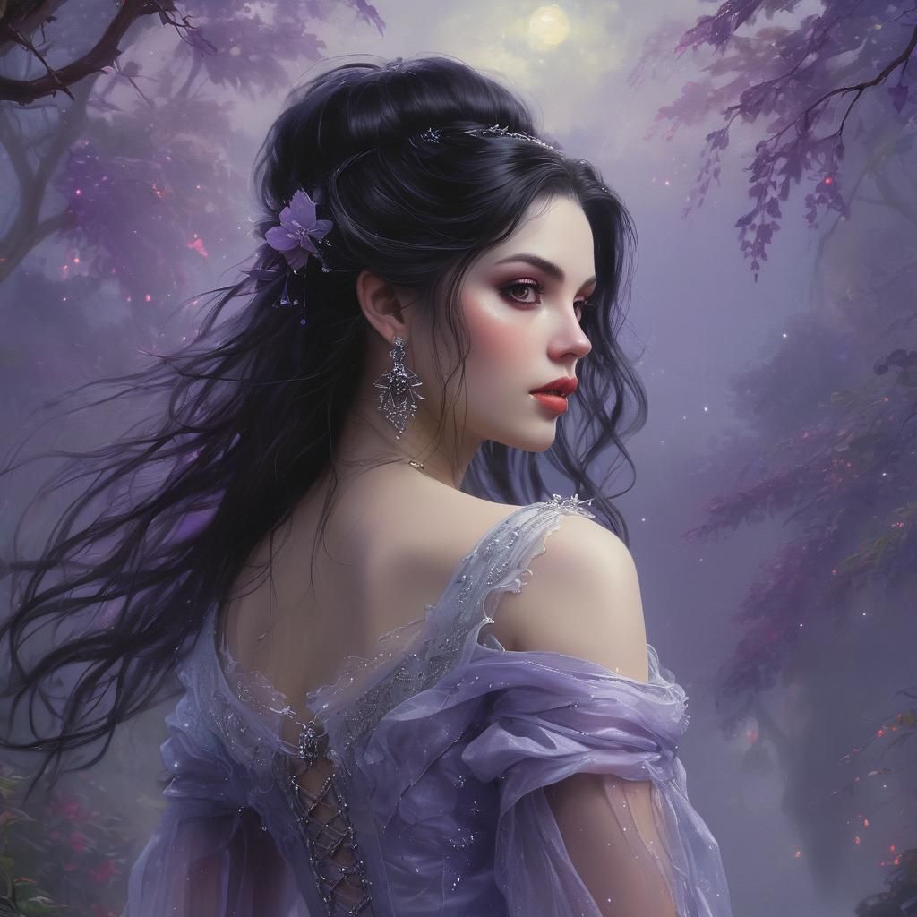Ethereal Vampire Woman in Fantasy Painting Style