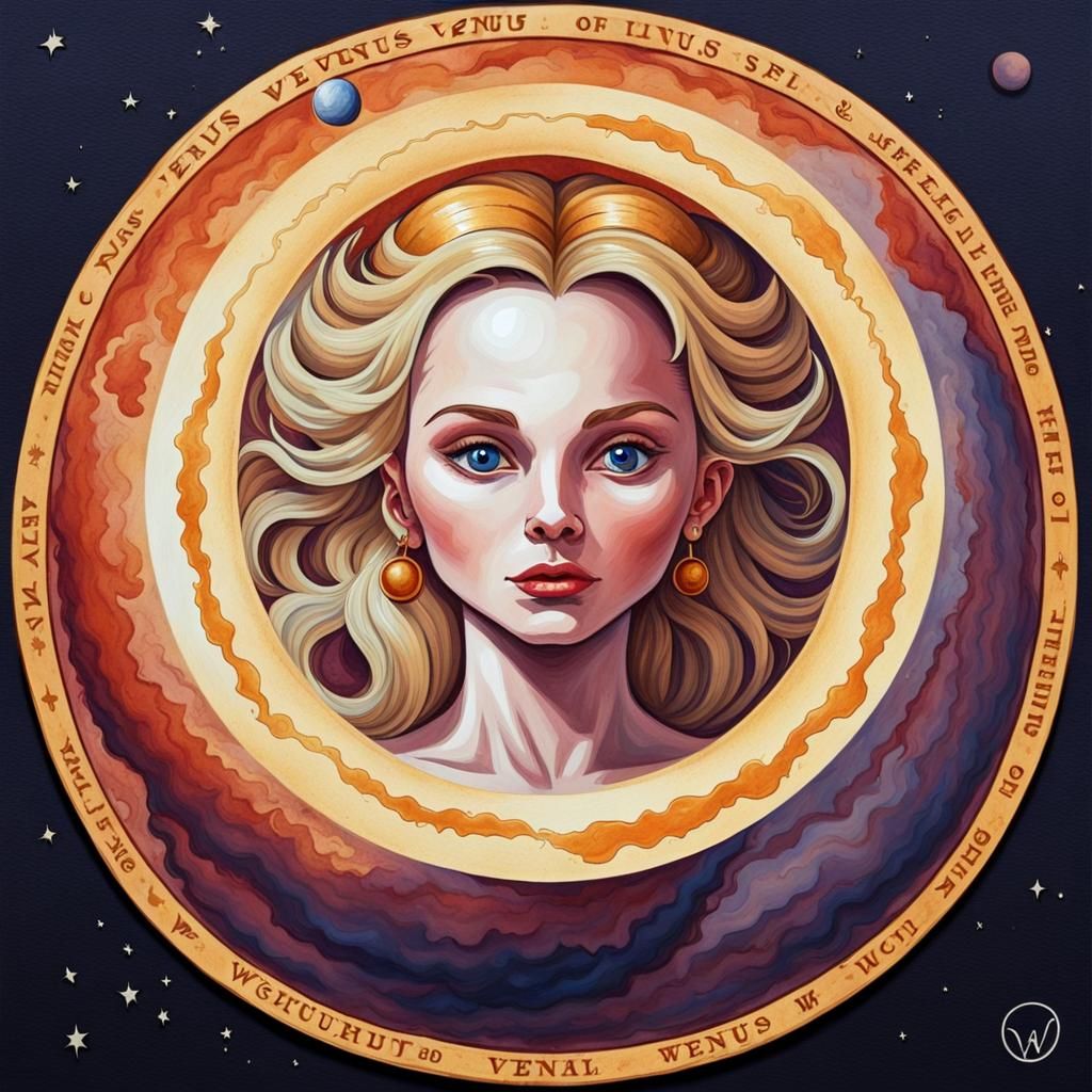 Venus Planet Logo in Gouache Style