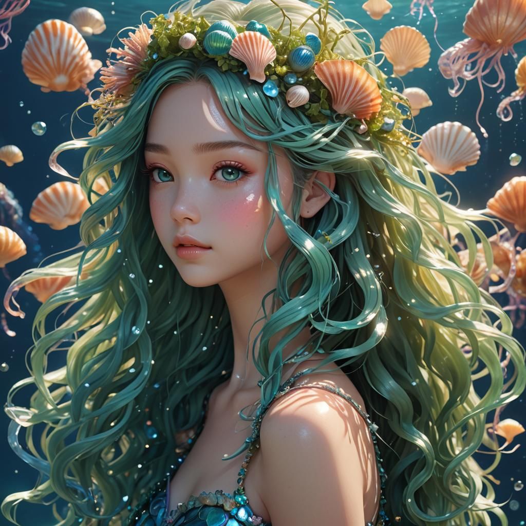 Mystical Mermaid Portrait in 3D Anime Style