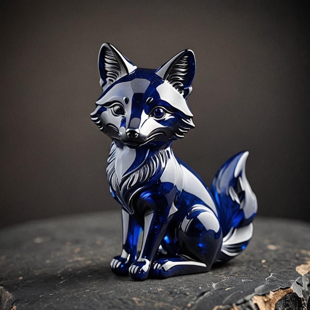 Sapphire Fox Sculpture: Royal Blue Gemstone Art