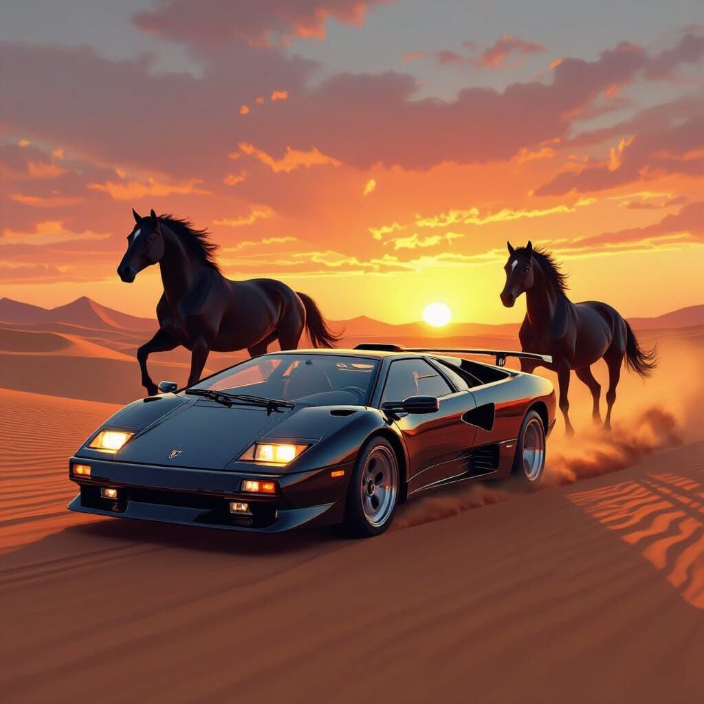 Lamborghini Diablo and Black Stallion Sunset Race