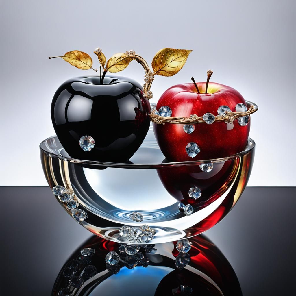 Golden Apple with Water and Refraction, Surreal Art