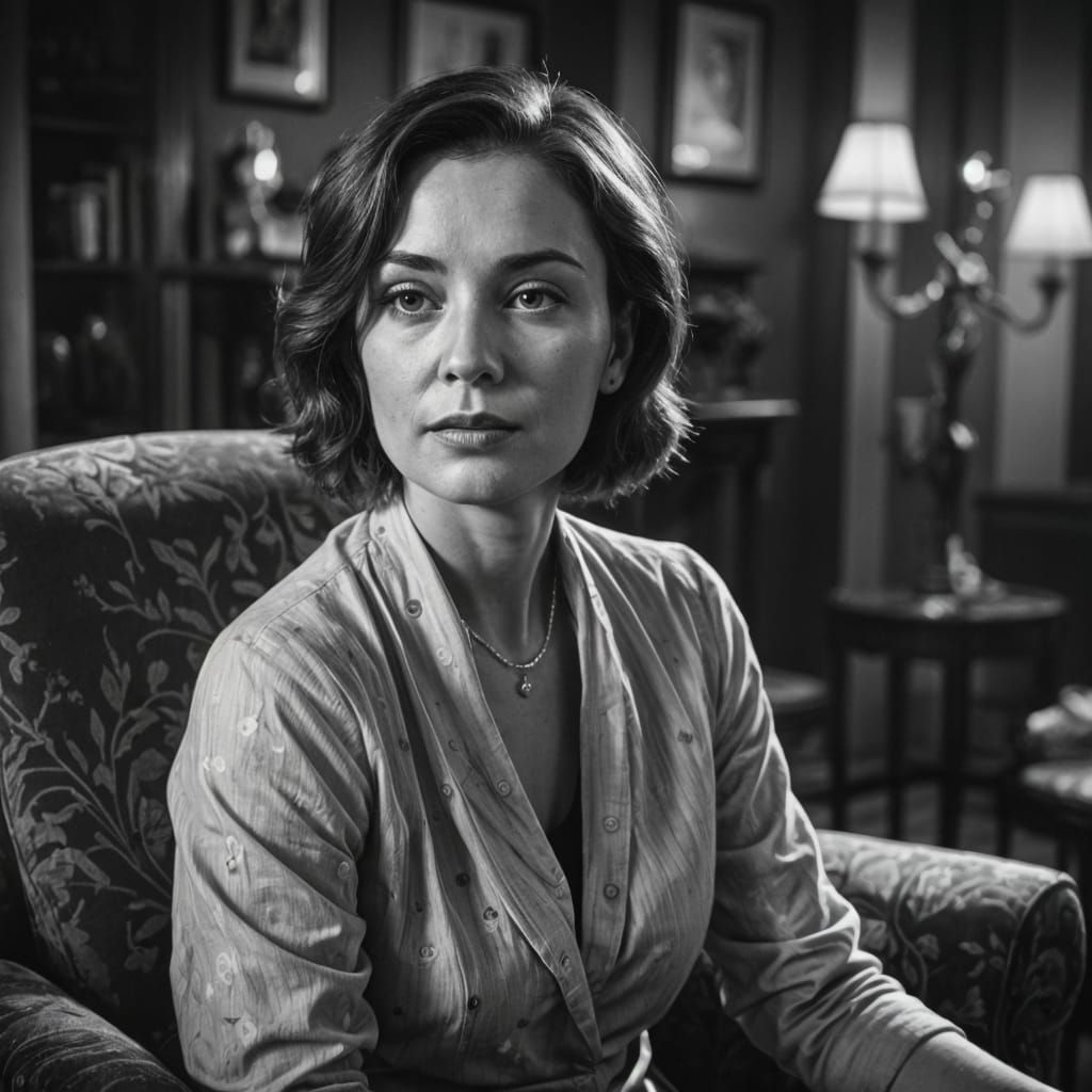 Elegant Black and White Portrait of Woman in Chair