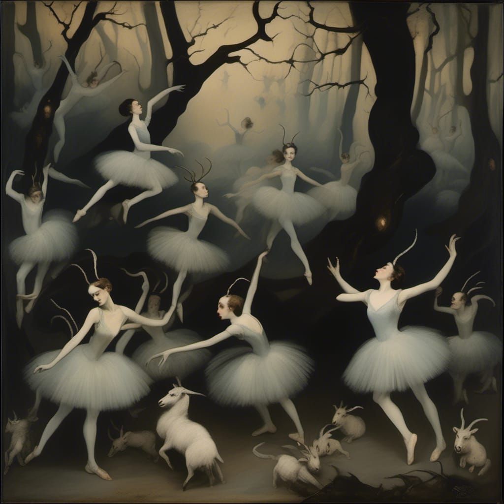 Ballet Dancers and Goats in an Eerie Forest