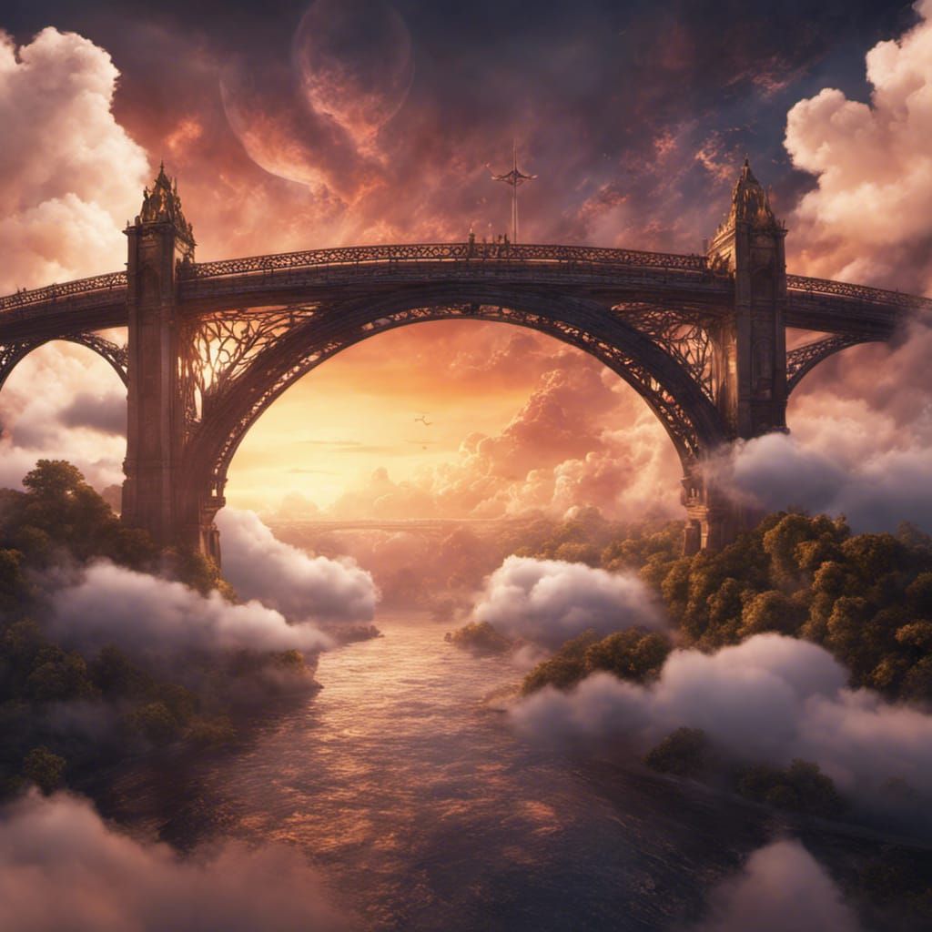 Heavenly Cloud Bridge at Sunset: Fantasy Concept Art