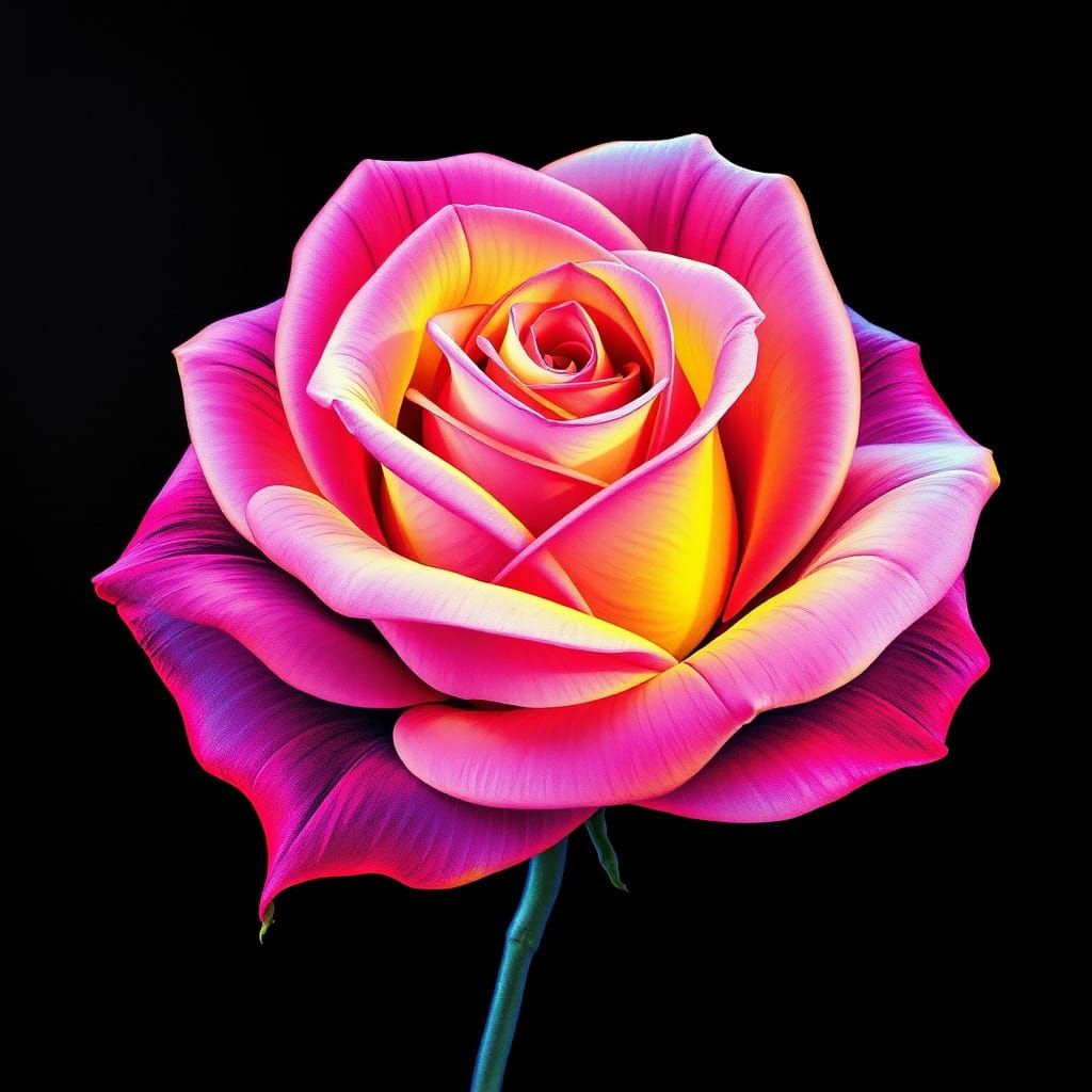 Pastel Neon Rainbow Rose in Soft Muted Glow