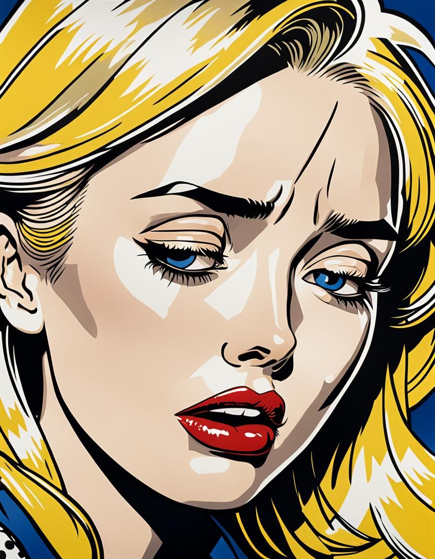 Blonde Girl Crying in Comic Pop Art Style