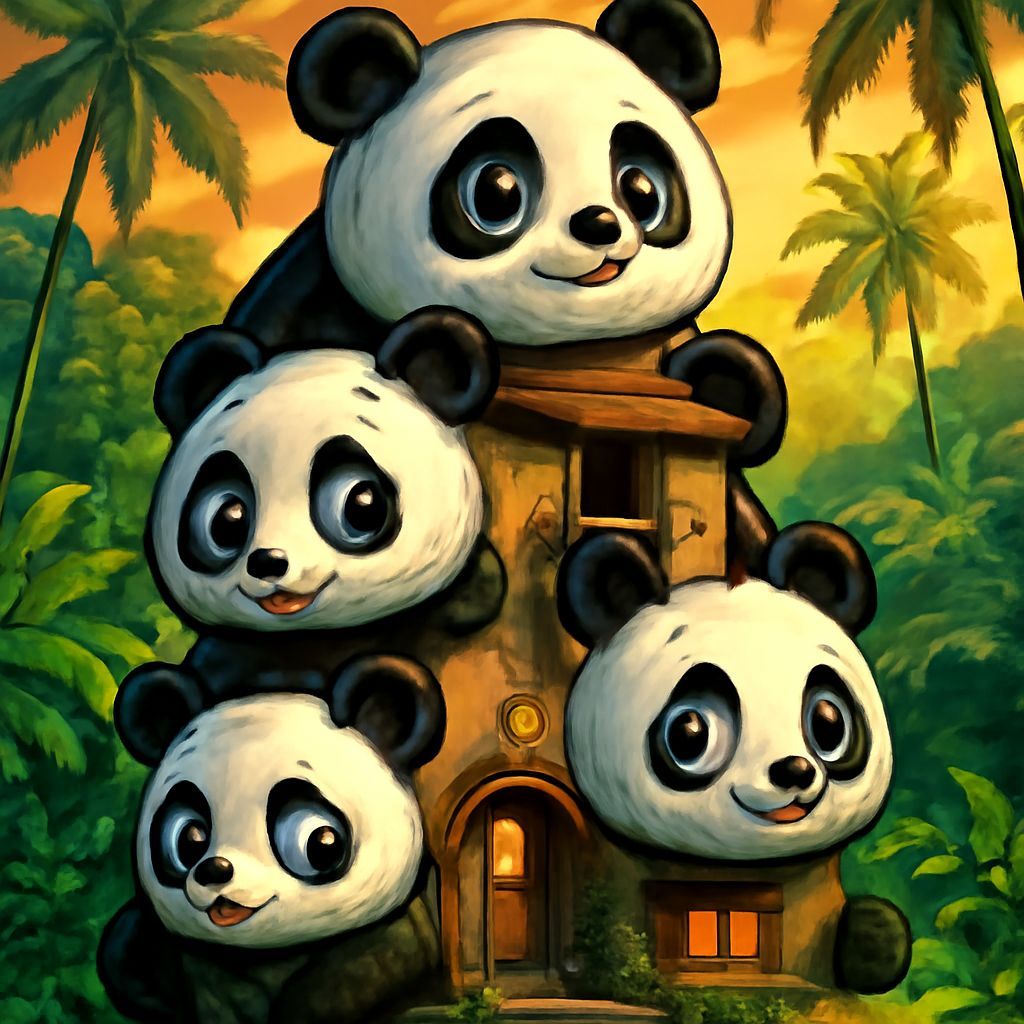 Cute Cartoon Pandas in a Luminous Indonesian Art Style