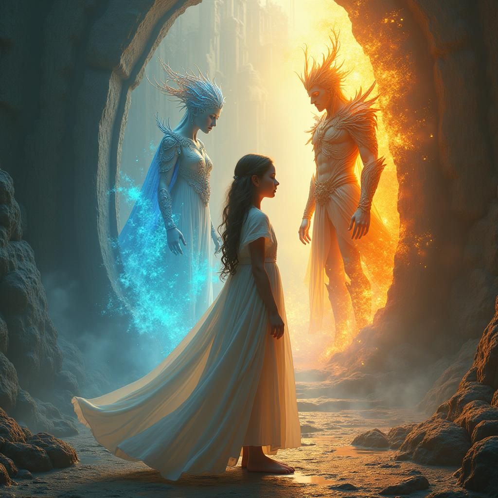 Girl at Threshold of Realms in Fantasy Art Style