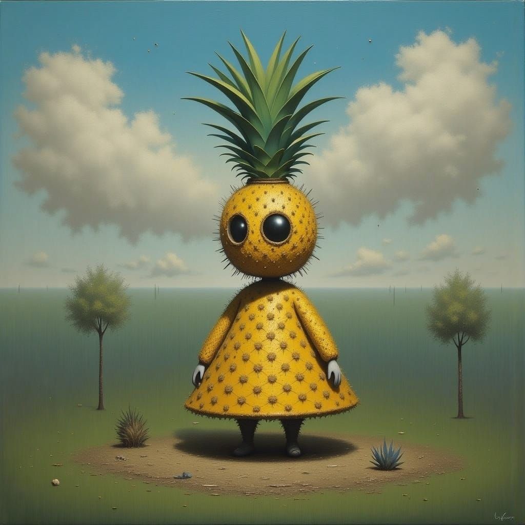 Surreal Twisting Pineapple Doll in Dreamlike Style