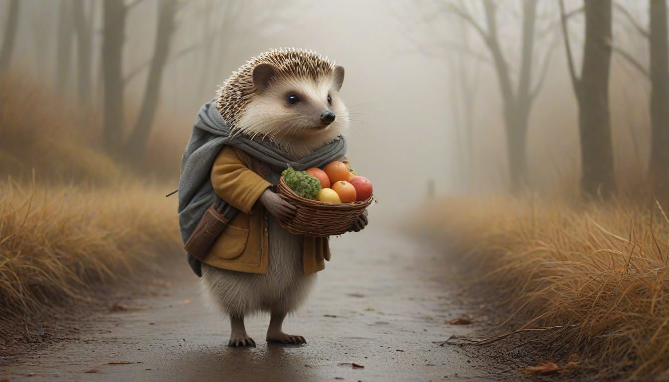 Hedgehog Wears Headscarf, Carries Groceries Through Whimsica...