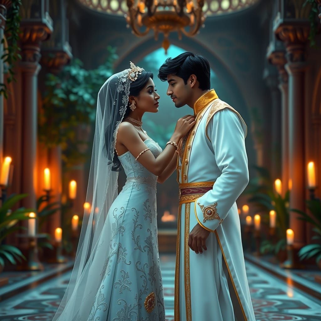 Jasmine and Aladdin's Wedding Day in Photorealistic Style