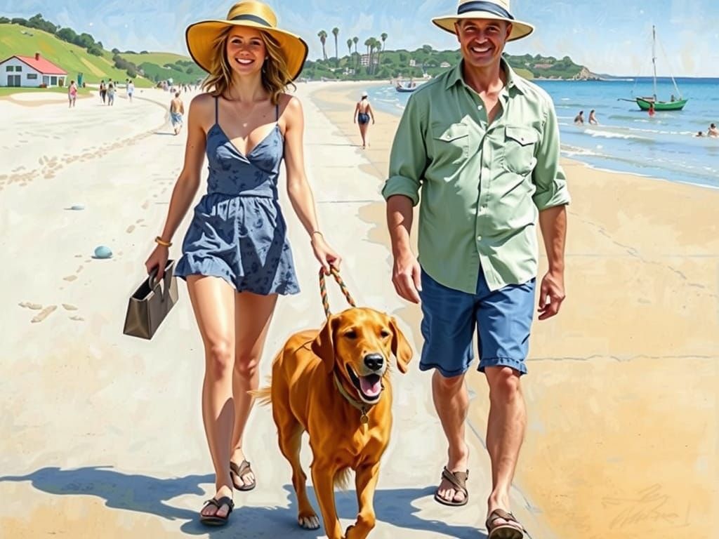 Woman on Beach in Impressionist Style