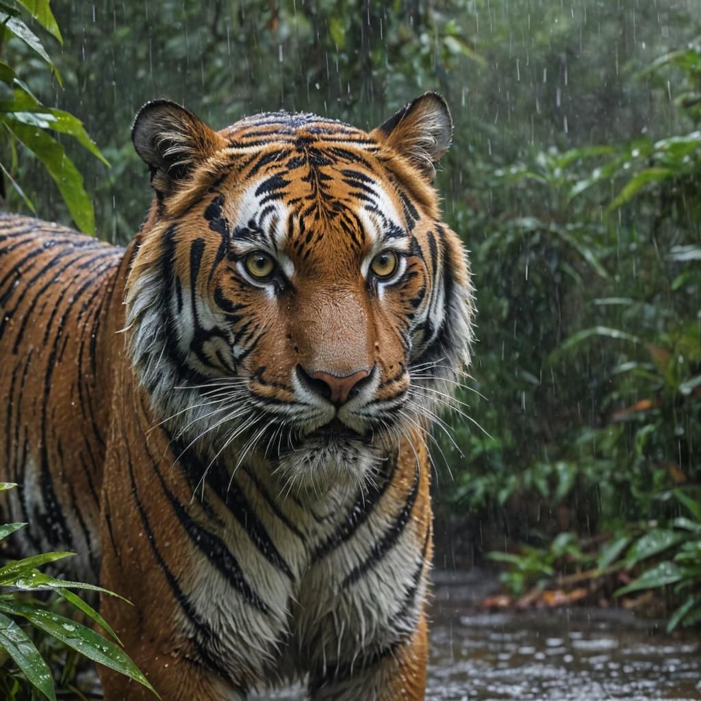 Tiger in Rainforest: Endangered Species