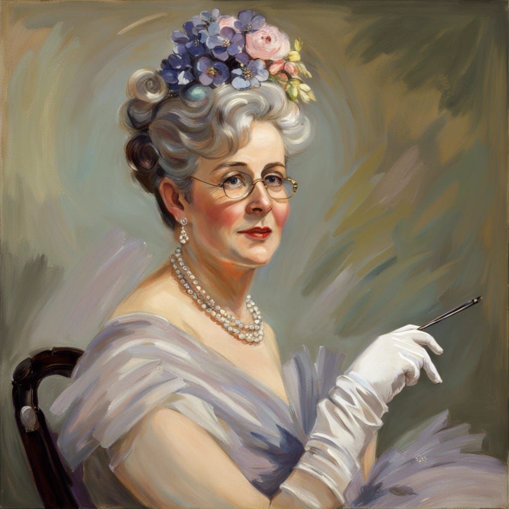 Elegant Woman with Lorgnette in Impressionist Style